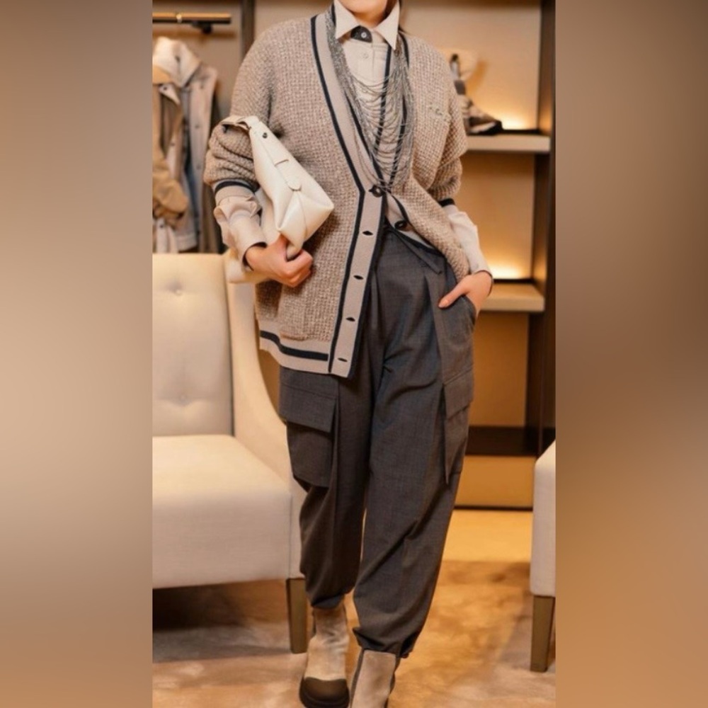$5500 BRUNELLO CUCINELLI CASHMERE/WOOL EMBELLISHED KNITTED CARDIGAN